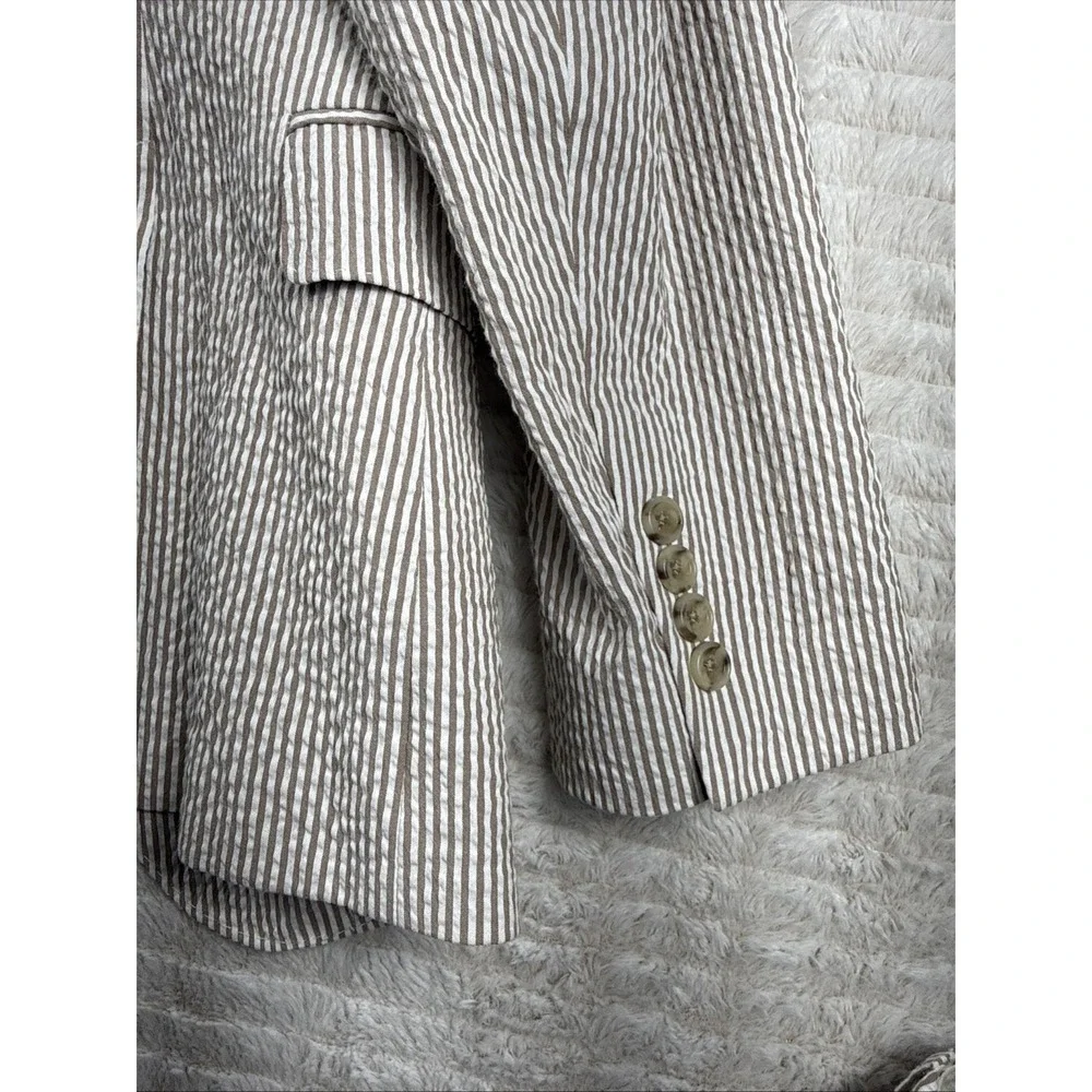 Bonobos Nova Fides Italy Seersucker Suit Beige Striped 40S Blazer 32x27 Pants